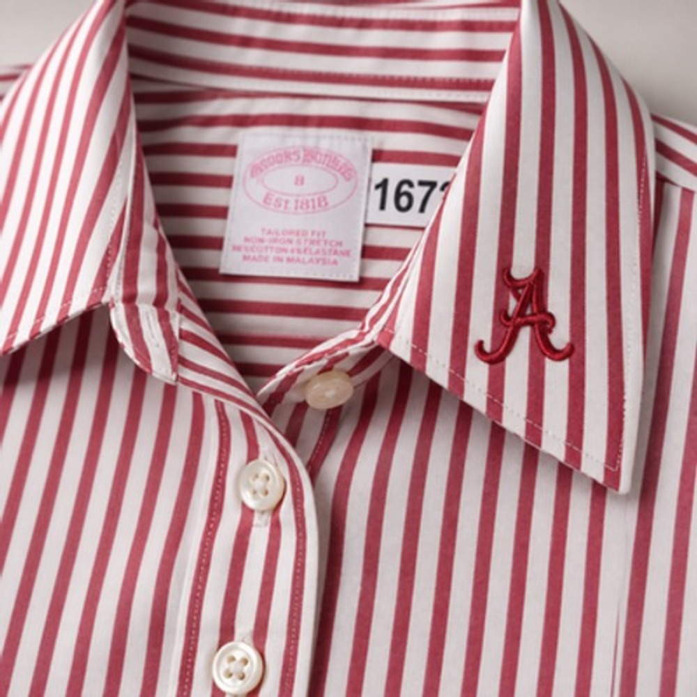 Brooks Brothers Alabama Crimson Tide Shirt Womens 8 Red Stripe Non Iron Stretch - Picture 2 of 9
